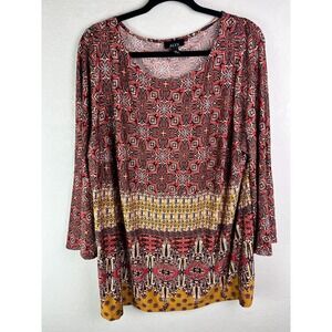 Alyx Womans Plus Size 3X Long Sleeve Tunic Blouse Multi Pattern